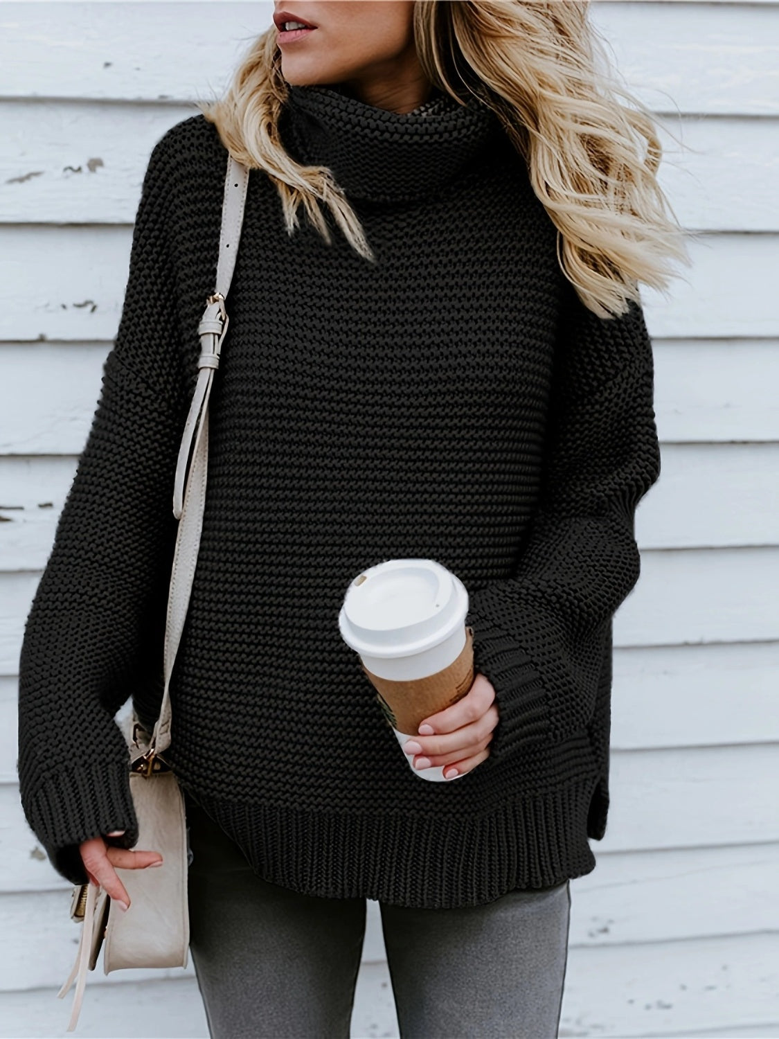 Turtleneck Dropped Shoulder Sweater