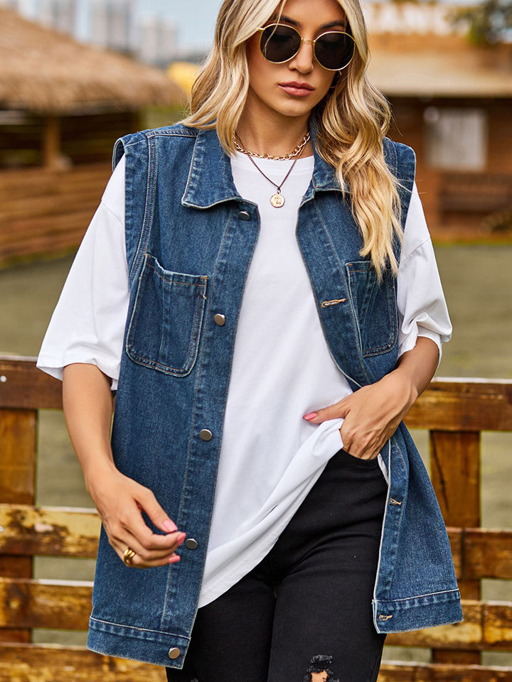 Button Up Sleeveless Denim Jacket