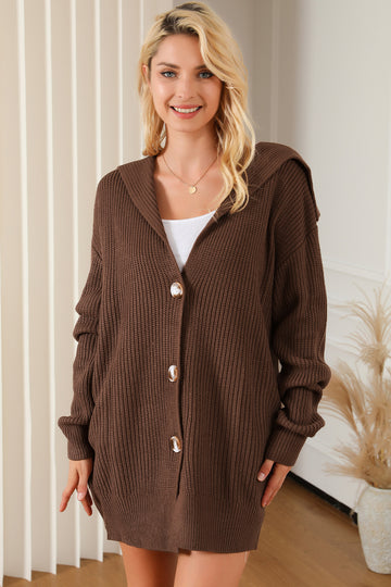 V-Neck Button Down Dropped Shoulder Cardigan