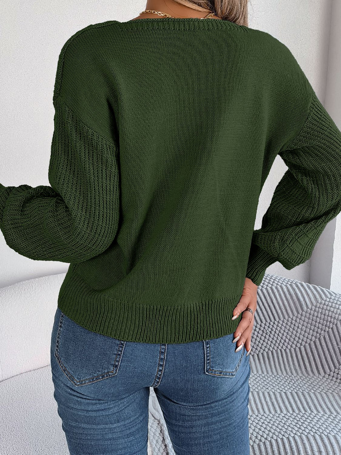 Square Neck Mixed Knit Sweater