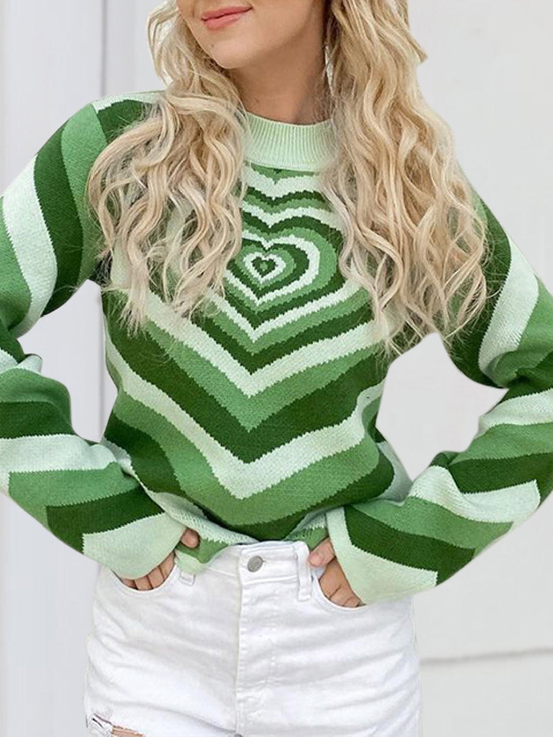 Heart Mock Neck Long Sleeve Sweater