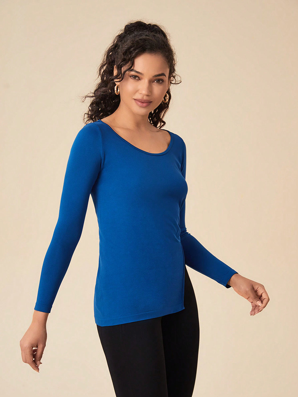 Slit Round Neck Long Sleeve Active Top