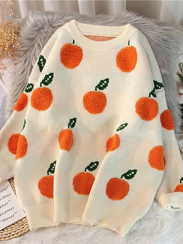 Printed Round Neck Drop Shoulder Sweater