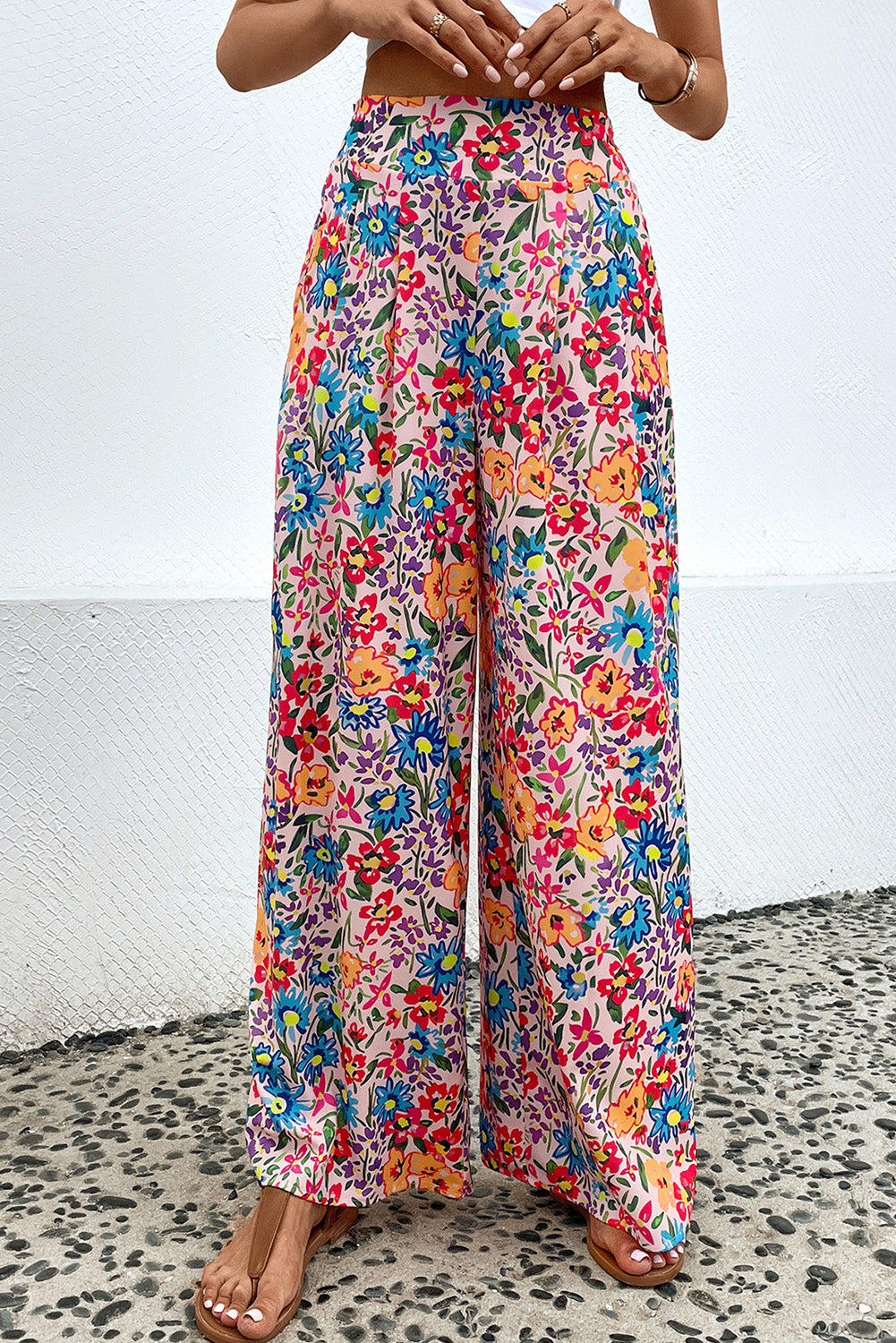 Floral Print Wide Leg Long Pants