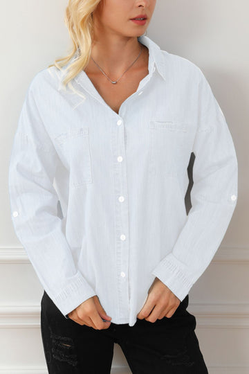 Pocketed Button Up Long Sleeve Denim Shirt