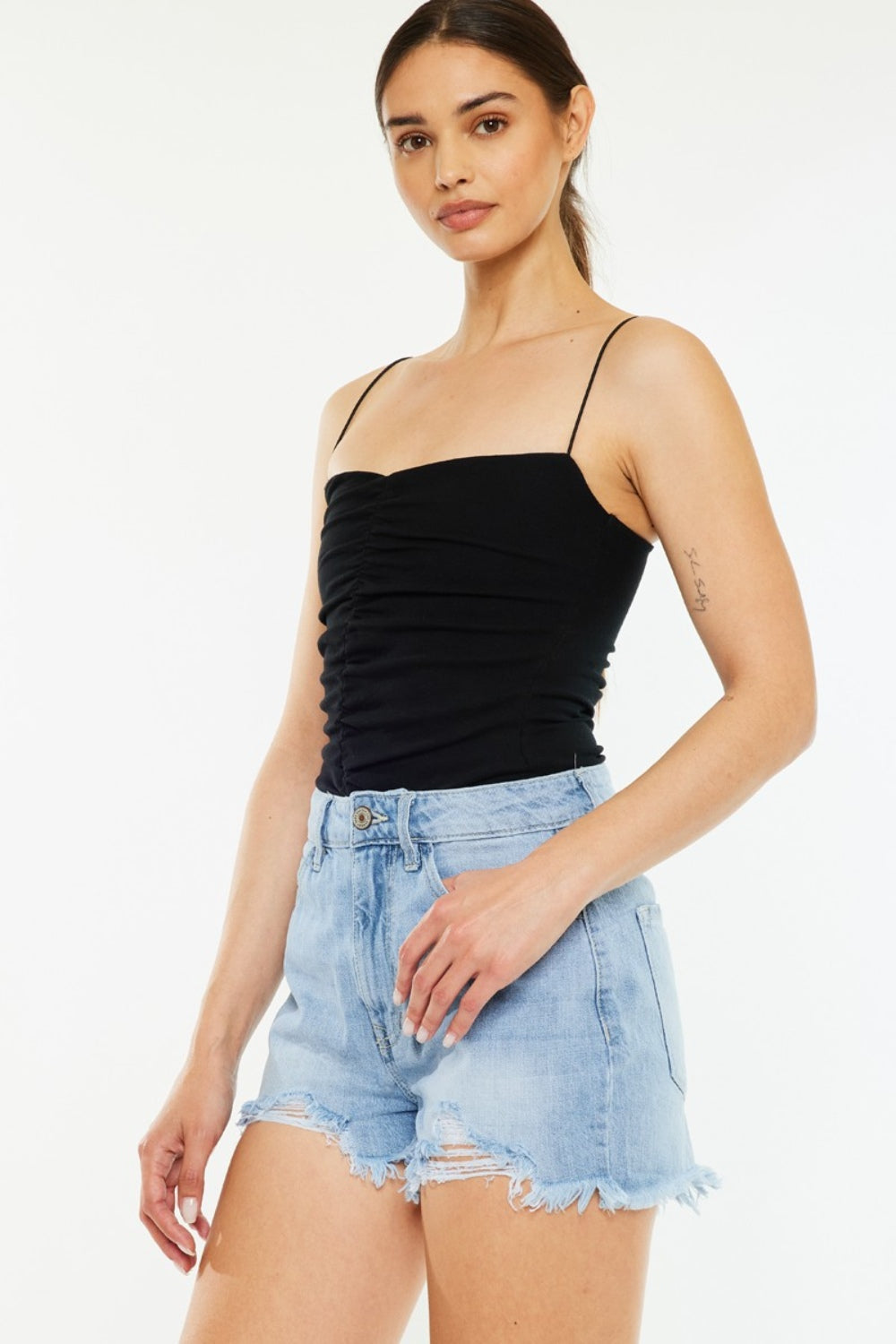 Kancan Raw Hem Distressed High Waist Denim Shorts