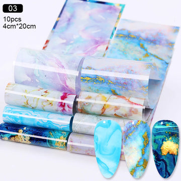 Blue Ink Marble Blooming Foil Nail Art Stickers Set With Flower Gilding Pattern Nail Transfer Decals Decorations Nail Accessorie