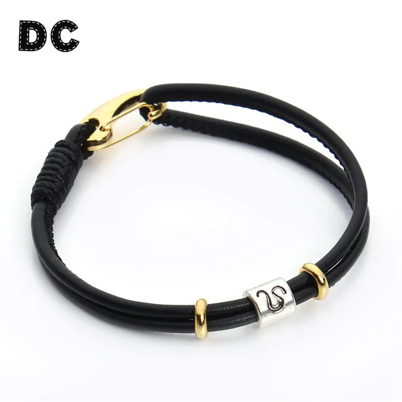 1PC Fashion 12 Constellations Black Leather Bracelets For Women Zodiac Horoscope Charm Bracelets Men Birthday Jewelry Gifts