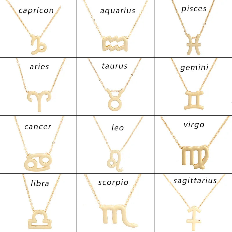 12 Zodiac Sign Necklaces With Cardboard Constellations Pendant Gold Color Chains Choker For Women Birthday Fashion Jewelry