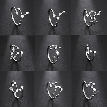 12 constellation rings for Women Zodiac Open Adjustable Rings for Teens Virgo Cancer Libra Leo Pisces Jewelry Birthday Gift