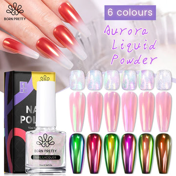 BORN PRETTY 10ml Aurora Liquid Powder Aurora Mirror Chrome Powder Metallic Effect Nail Polish Function Top Coat