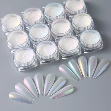 12pcs Mermaid Mirror Sparkly Chrome Pigment Nail Glitter Powders Aurora Laser DIP Dust Manicure Holographic Decoration Nails