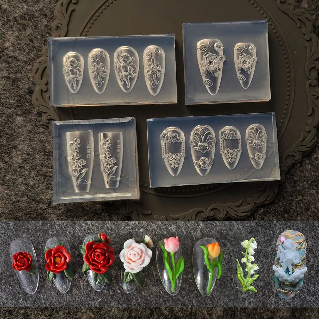 1pc Rose Tulip Lotus 3D Acrylic Mold  Lily of the Valley  Nail Art Decorations  Nails DIY Design Silicone  Nail Art  Nails  Mold