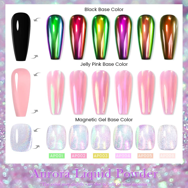 BORN PRETTY 10ml Aurora Liquid Powder Aurora Mirror Chrome Powder Metallic Effect Nail Polish Function Top Coat