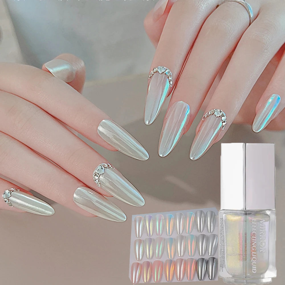 5ml Magic Chrome Liquid Aurora Powder Metallic Mirror Effect Nail Polish Function Top Coat Can Be Use on Any Color Nail Design