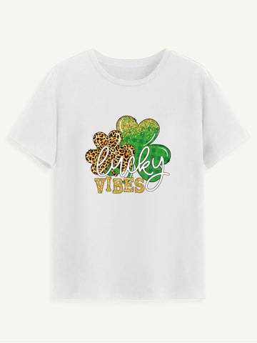 LUCKY VIBES Round Neck Short Sleeve T-Shirt